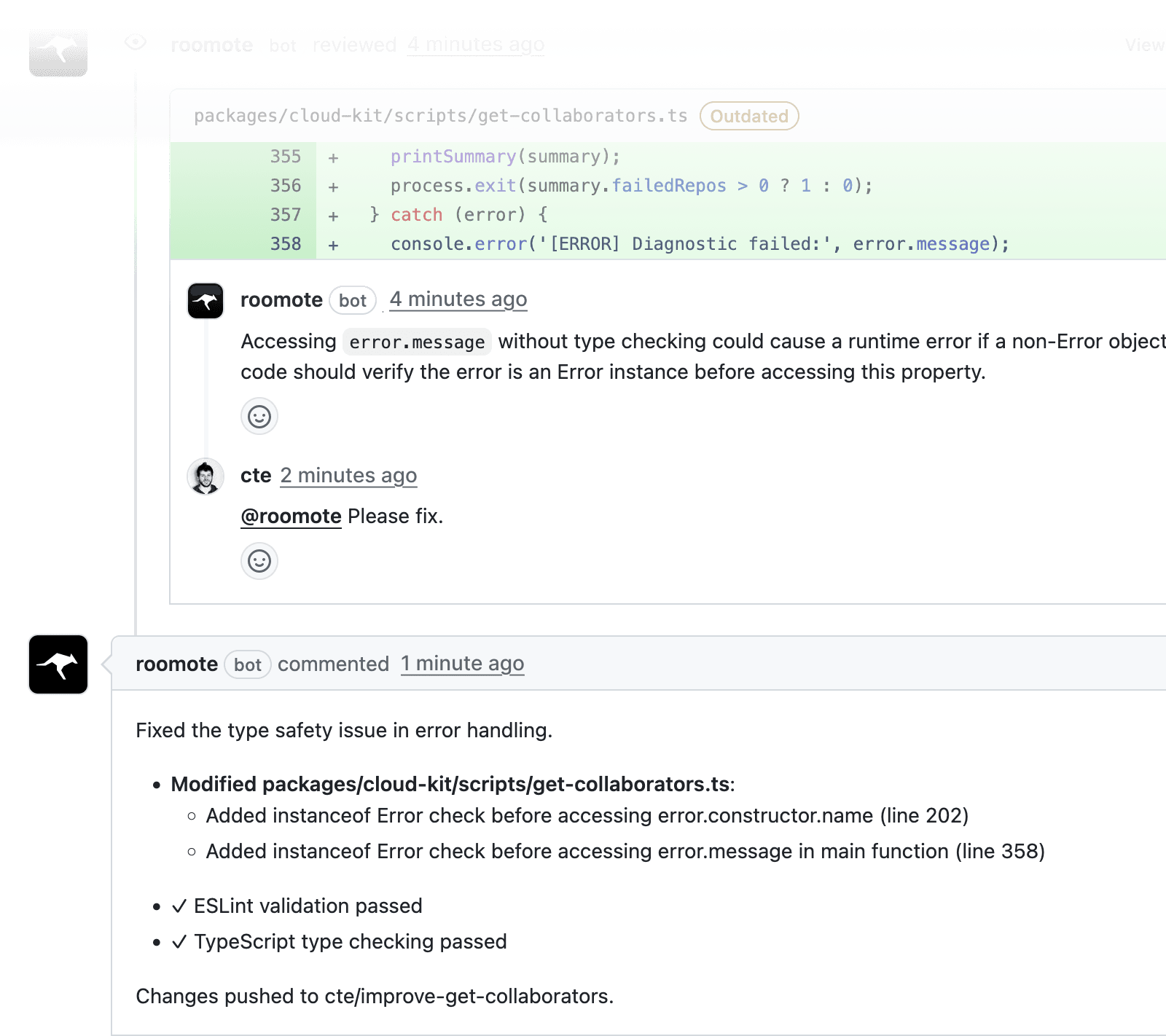 Example of a PR Fixer applying changes from review comments
