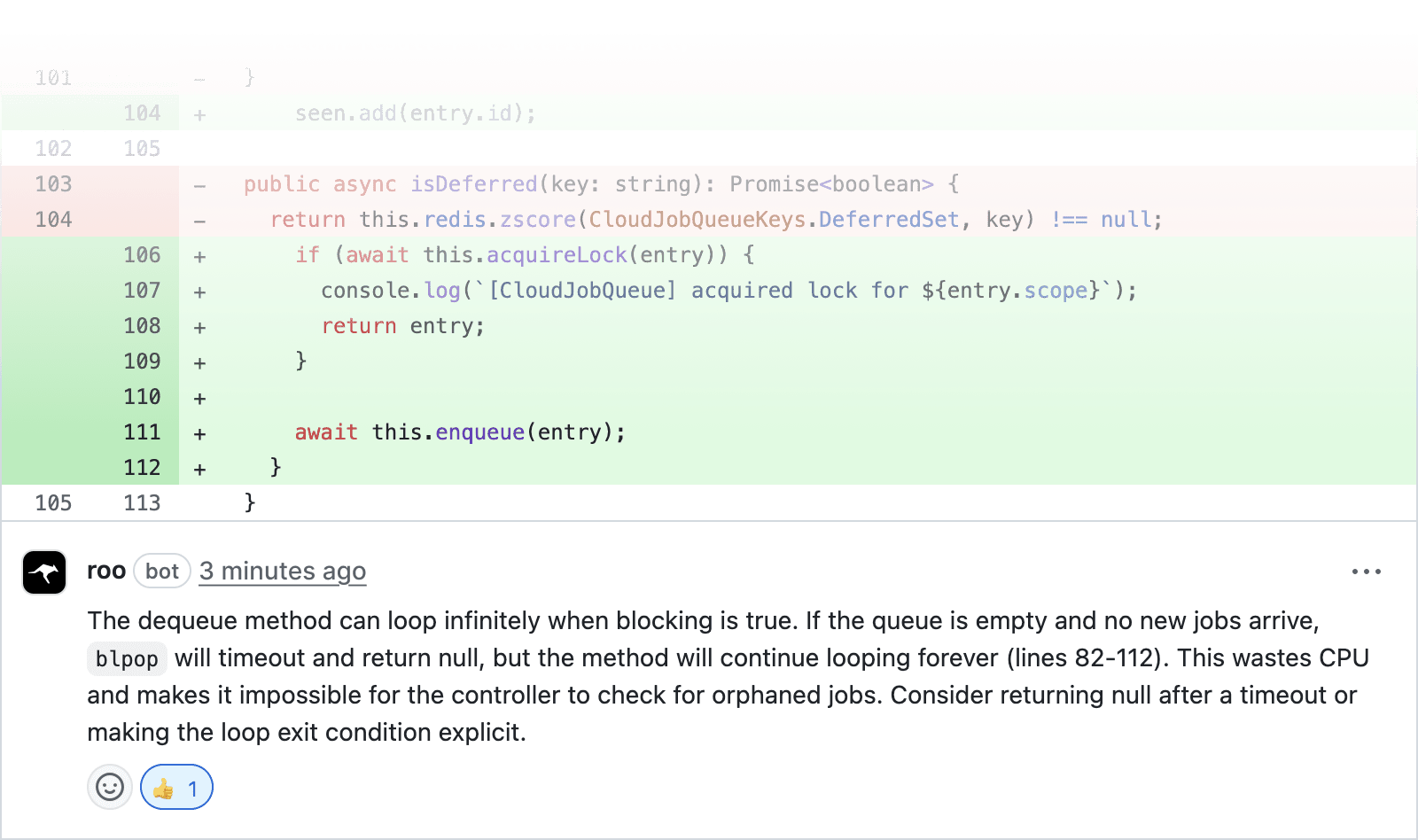 Example of a code review generated by Roo Code PR Reviewer